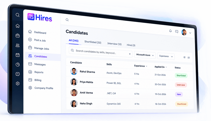 MSHires AI Candidate Search & Management Dashboard